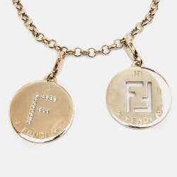 مملوكة مسبقًا Fendi FF Identification Crystals Letter F Gold Tone Charm Bracelet