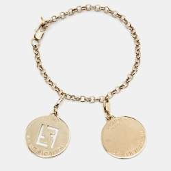 مملوكة مسبقًا Fendi FF Identification Crystals Letter F Gold Tone Charm Bracelet