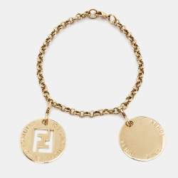 Pre Owned Fendi Logo Identification Letter  A Crystal Gold Tone Charm Bracelet