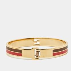 Pre Owned Fendi The Fendista Bicolor Enamel Gold Tone Bracelet M