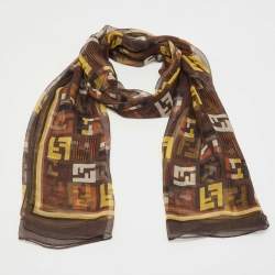Pre Owned Fendi Brown FF Logo Print Silk Stole