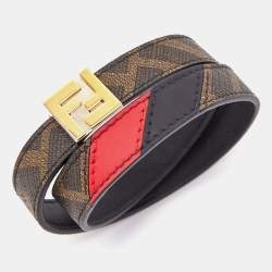 Fendi Serrure Leather Canvas Two Tone Bracelet