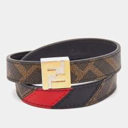 Fendi Serrure Leather Canvas Two Tone Bracelet