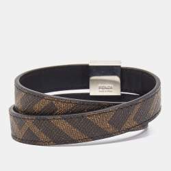 Fendi Serrure Leather Canvas Two Tone Bracelet