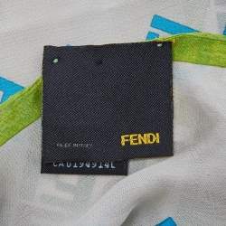 Fendi Cream Logo Printed Silk Scarf