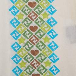 Fendi Cream Logo Printed Silk Scarf