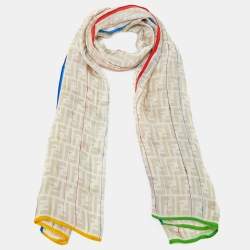 Pre Owned Fendi Cream Logo Monogram Silk Scarf