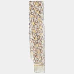 Fendi Cream Logo Monogram Printed Silk Scarf