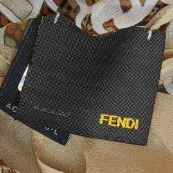 Fendi Cream Logo Monogram Printed Silk Scarf