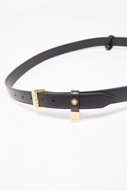 Fendi x Versace Black Leather Logo Letters Buckle Belt 105CM