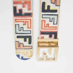 Pre Owned Fendi Multicolor Zucca Coated Canvas FF Logo Belt 75CM