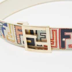 Pre Owned Fendi Multicolor Zucca Coated Canvas FF Logo Belt 75CM