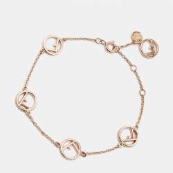 Fendi F is Fendi Gold Tone Crystal Logo Station Bracelet