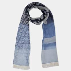 Fendi Navy Blue Logo Jacquard Stole 