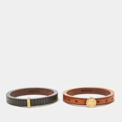 Fendi Selleria Multicolor Leather & Wood Bangles Set of 2