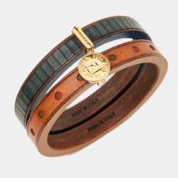 Fendi Selleria Multicolor Leather & Wood Bangles Set of 2