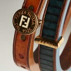 Fendi Selleria Multicolor Leather & Wood Bangles Set of 2