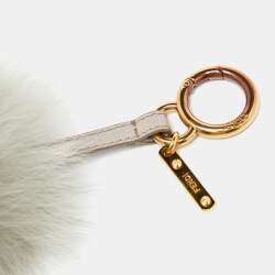 Pre Owned Fendi Grey Fox Fur Pom Pom Bag Charm