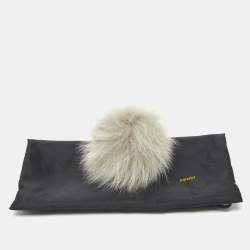 Pre Owned Fendi Grey Fox Fur Pom Pom Bag Charm