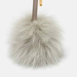 Pre Owned Fendi Grey Fox Fur Pom Pom Bag Charm