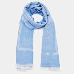 Pre Owned Fendi Blue FF Logo Modal & Cotton Scarf