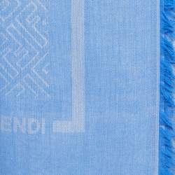 Pre Owned Fendi Blue FF Logo Modal & Cotton Scarf