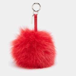 Fendi Red/Green Fox Fur Alphabet Pom-Pom Bag Charm