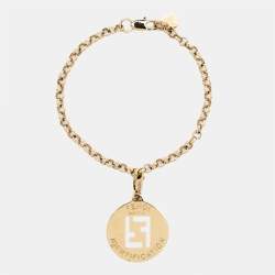 Pre Owned Fendi FF Identification Charm Gold Tone Chain Link Bracelet