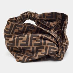 Fendi Brown Zucca Monogram Silk Knotted Head Band