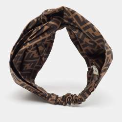 Fendi Brown Zucca Monogram Silk Knotted Head Band