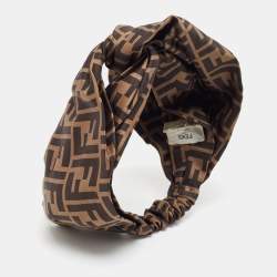 Fendi Brown Zucca Monogram Silk Knotted Head Band