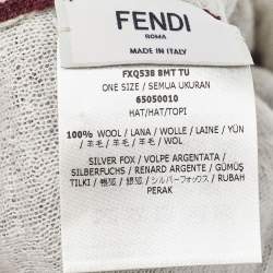 Pre Owned Fendi Burgundy Wool Monster Eye Fur Detail Beanie (One Size)