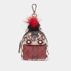Pre Owned Fendi Multicolor Watersnake Leather and Fur Micro Monster Backpack Bag Charm