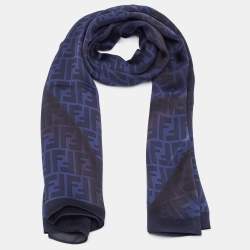Fendi Navy Blue/Black Zucca Silk Chiffon Scarf