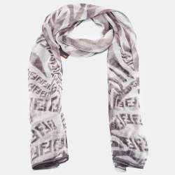 Fendi White/Grey Zucca Zebra Print Silk Chiffon Scarf