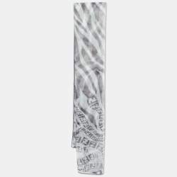 Fendi White/Grey Zucca Zebra Print Silk Chiffon Scarf