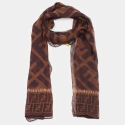 Fendi Brown Zucca Buckle Print Silk Chiffon Scarf