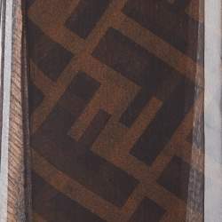 Fendi Brown Zucca Buckle Print Silk Chiffon Scarf