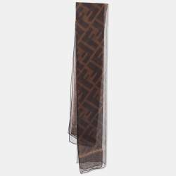 Fendi Brown Zucca Buckle Print Silk Chiffon Scarf
