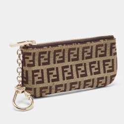 Pre Owned Fendi Beige Zucchino Fabric Key Chain Pouch