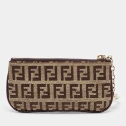 Pre Owned Fendi Beige Zucchino Fabric Key Chain Pouch