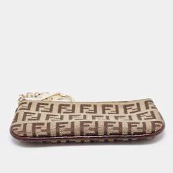 Pre Owned Fendi Beige Zucchino Fabric Key Chain Pouch
