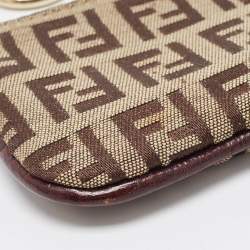 Pre Owned Fendi Beige Zucchino Fabric Key Chain Pouch