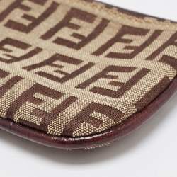 Pre Owned Fendi Beige Zucchino Fabric Key Chain Pouch