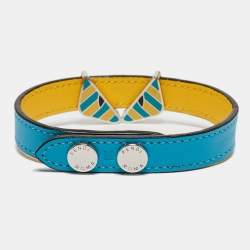 Pre Owned Fendi Monster Eye Enamel Leather Silver Tone Bracelet
