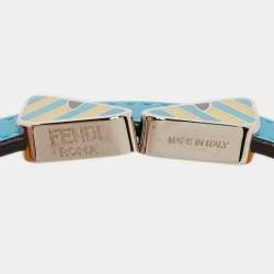 Pre Owned Fendi Monster Eye Enamel Leather Silver Tone Bracelet