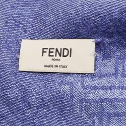 مملوكة مسبقًا Fendi Blue FF Patterned Cashmere & Silk Fringed Scarf