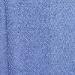 مملوكة مسبقًا Fendi Blue FF Patterned Cashmere & Silk Fringed Scarf