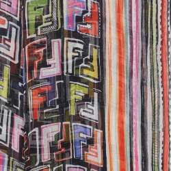Pre Owned Fendi Multicolor Letter Logo Printed Silk Scarf