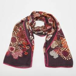 Pre Owned Fendi Purple Floral Print Silk Chiffon Scarf